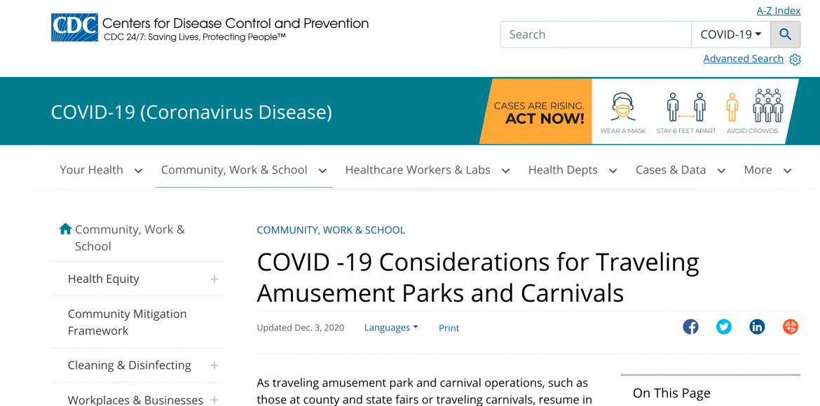 USA – COVID-19 Considerations for Traveling Amusement Parks & Carnivals